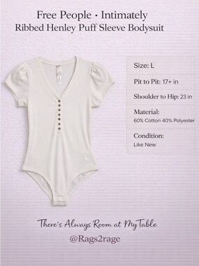 Free People Intimately Bodysuit Ribbed Henley Puff Sleeve Large